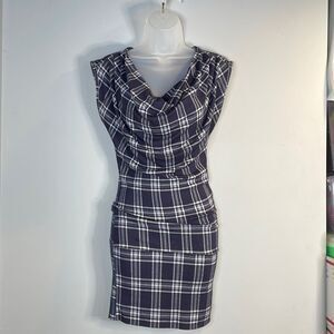 Plaid Cowl Neck Tunic Mini Dress